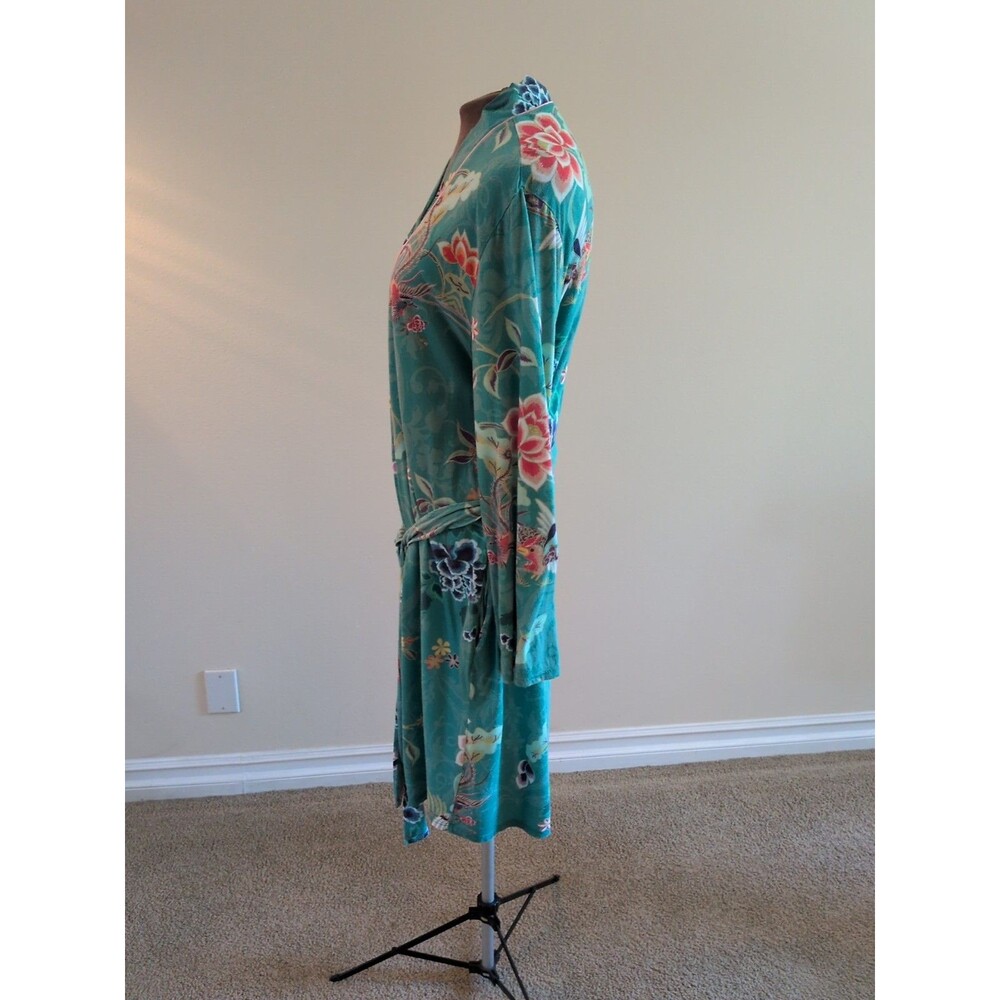 Johnny Was Robe LG Teal Verdino Floral Patterned Wrap Robe Belted, Pockets. - Picture 6 of 12